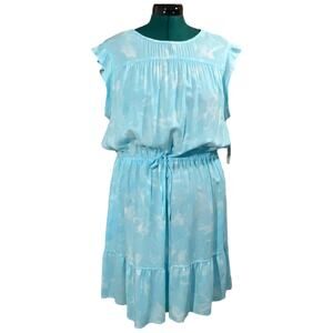 Time and Tru Tie Dye Flutter Sleeve Tiered Midi Ruffled Sun Dress Pockets XL NWT